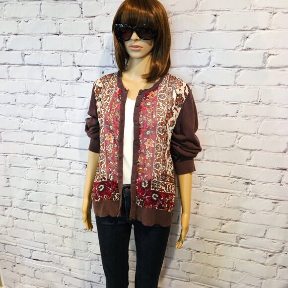 NEW YORK & COMPANY, Boho brown and burgundy button up cardigan - Picture 5 of 12